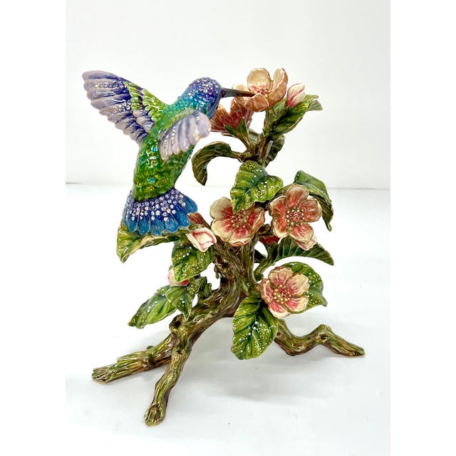 Hollywood Regency Jay Strongwater Dawn Hummingbird Tableau With Swarovski Crystals - Flora and Fauna Collection For Sale - Image 3 of 18