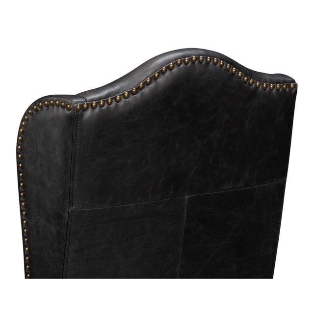 Wood Leather Wingback Dining Chairs in Black, Sets of 2 For Sale - Image 7 of 11