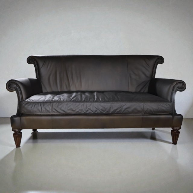 Contemporary Loom Sculptural Leather Sofa – Custom Refinished Dark Brown Statement Piece For Sale - Image 3 of 6