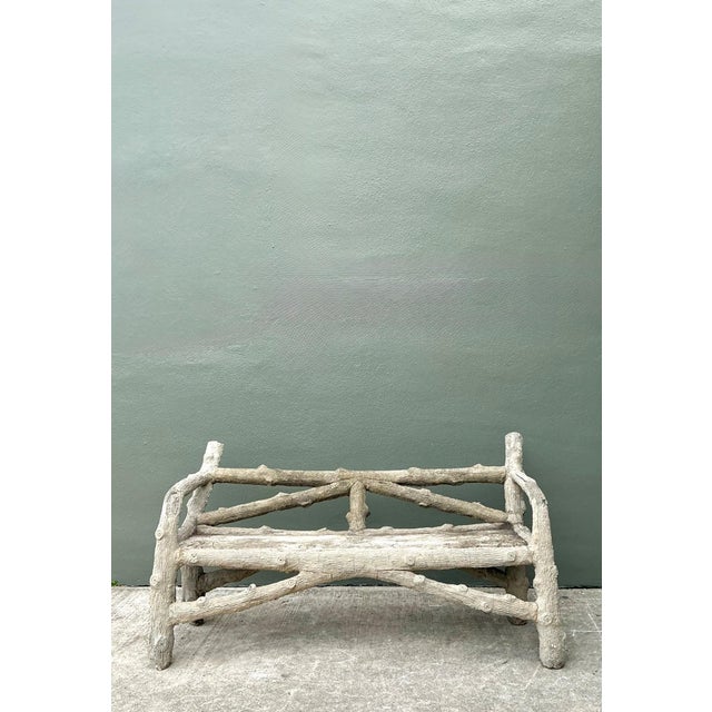 Gray Vintage Faux Bois Concrete Garden Bench For Sale - Image 8 of 13