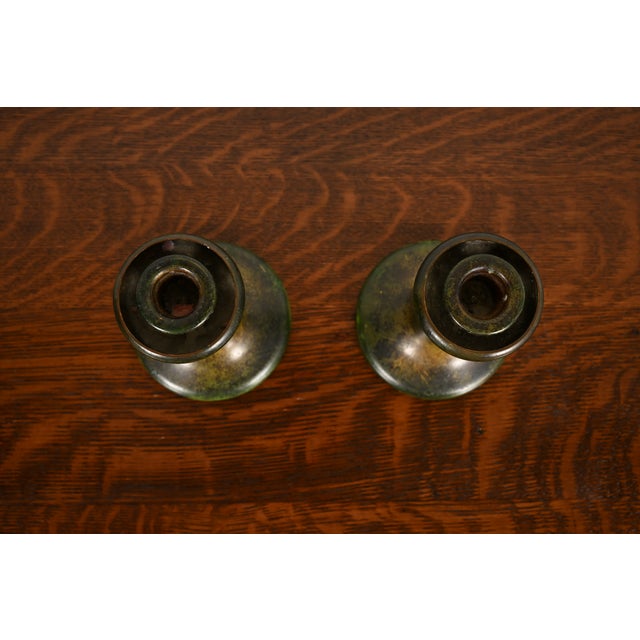 Early 20th Century Heintz Arts & Crafts Sterling Silver on Bronze Candlesticks, Pair For Sale - Image 5 of 13