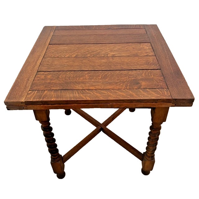 Brown Antique Expanding Pub Kitchen Table Barley Twist Legs Rare Petite Size Solid Oak For Sale - Image 8 of 13