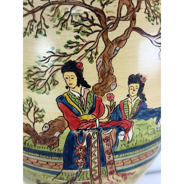 Large Vintage Oriental Satsuma Style Table Lamps, 1950s, Set of 2 For Sale - Image 13 of 18