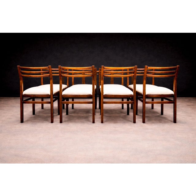 Set of 8 Chairs in Caviuna Wood & Linen, Alexandre Rapoport, 1960s For Sale - Image 10 of 13