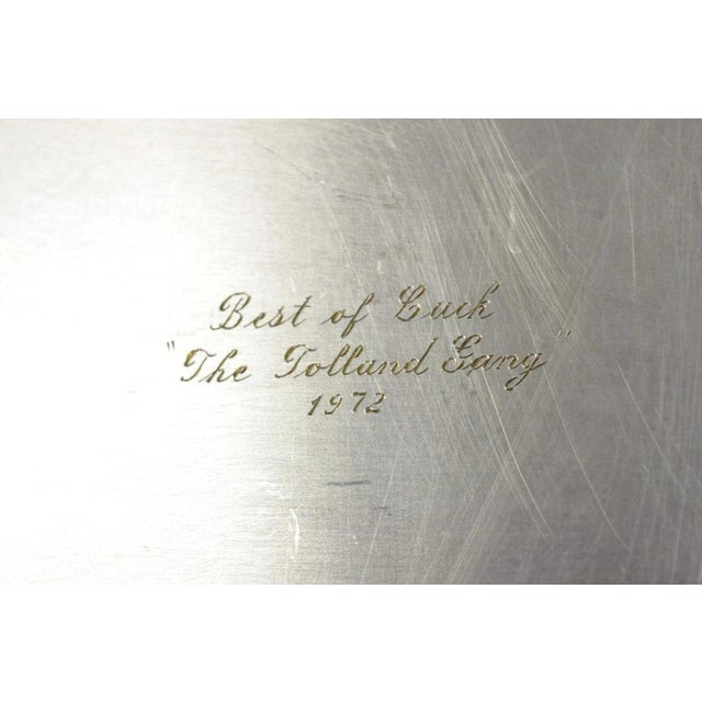 Metal Vintage Epca Silverplate by Poole 3216 Round Silver Platter Tray - Engraved For Sale - Image 7 of 11