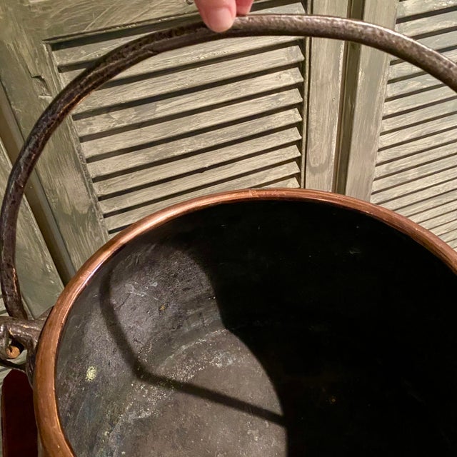 Copper Antique Copper Stock Pot Cauldron With Wrought Iron Handle For Sale - Image 8 of 14
