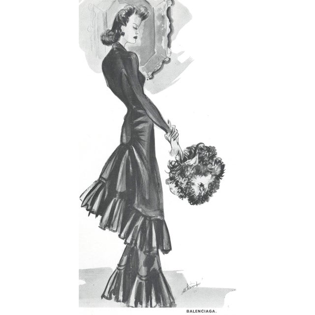 Balenciaga 1939 French Balenciaga Couture Evening Dress Design Print For Sale - Image 4 of 4
