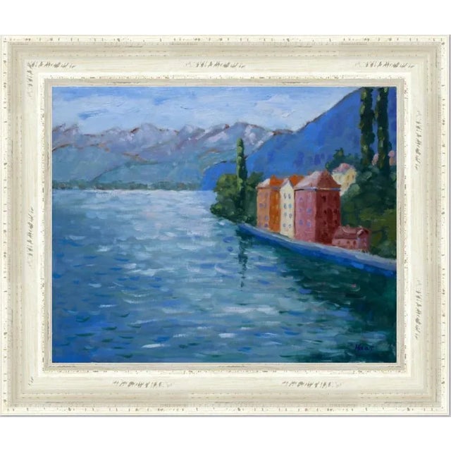 Blue Lake Como Italy Impressionist Contemporary Oil Painting Wall Decor For Sale - Image 8 of 12