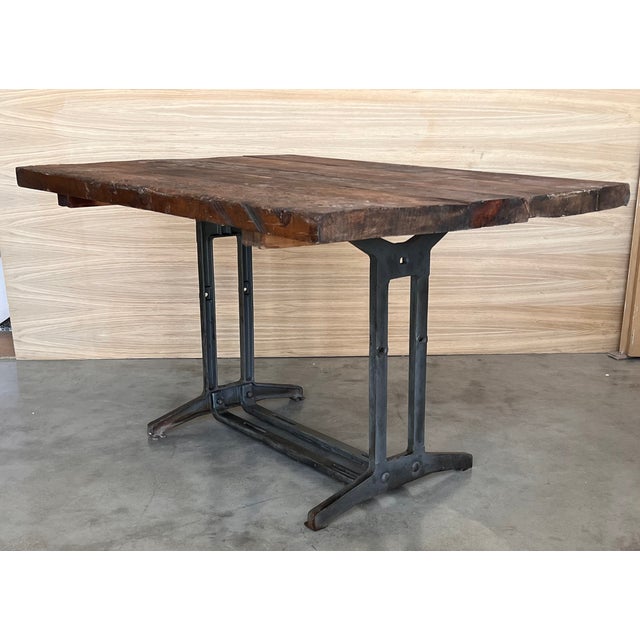 1920s French Solid Cast Iron French Work Table With Wood Top For Sale - Image 5 of 12