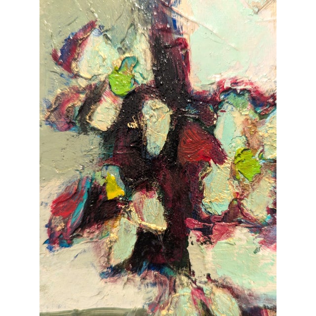 Teal David Adickes "Cubist Bouquet" Modern Teal and Maroon Abstract Floral Still Life Painting, 2006 For Sale - Image 8 of 10