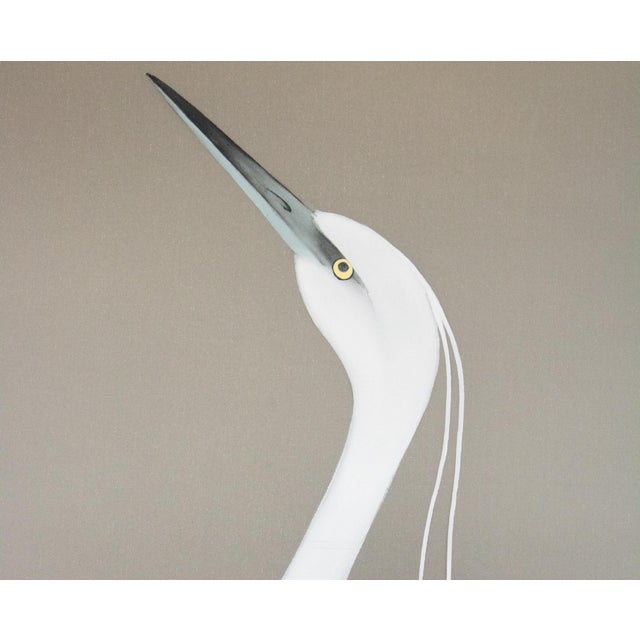 "Egrets and the Moon" by Kawamura Shusui, Showa Era Japanese Silk Scroll Painting For Sale - Image 10 of 18