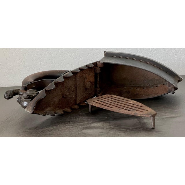 19th-Century Solid Oak Handle Cast Iron Coal/Charcoal Box Iron With Interior Grate For Sale - Image 18 of 18