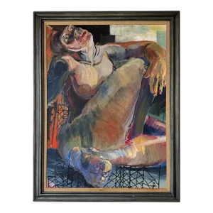 Large- 1980's Daniel Gonzalez Nude Lady Reclining Oil on Canvas Painting, Framed