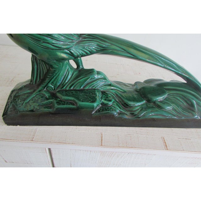 Green Art Deco Pheasant in Green Ceramic in the style of Sainte Radegonde, 1930s For Sale - Image 8 of 11