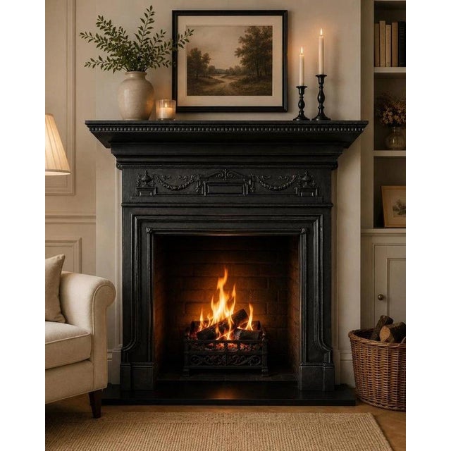 A magnificent original victorian cast iron fireplace surround dating precisely to 1896, richly decorated with classical...