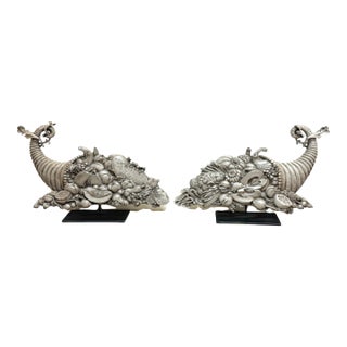 Pair of Continental Carved and Polychromed Wooden Cornucopias, 19th Century For Sale