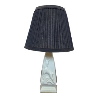 Early 20th Century Art Deco Hollywood Regency Ceramic Gazelle Boudoir Lamp W/ Black Shade For Sale