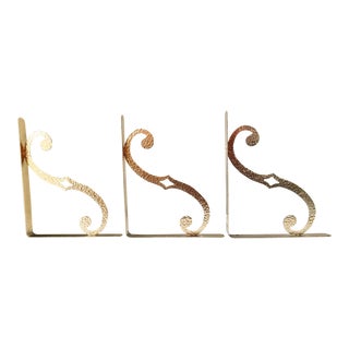 Hammered Brass Shelf Brackets - Set of 3 For Sale