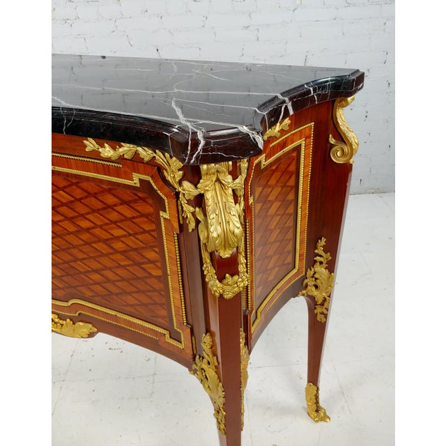 19th century French Cabinet double door w/Gilt Bronze Ormolu & Marble top-Signed French Marquetry And Gilt Bronze-Mounted...