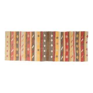 Mid 20th Century Earthy Red, Yellow & Taupe Flatweave Kilim For Sale