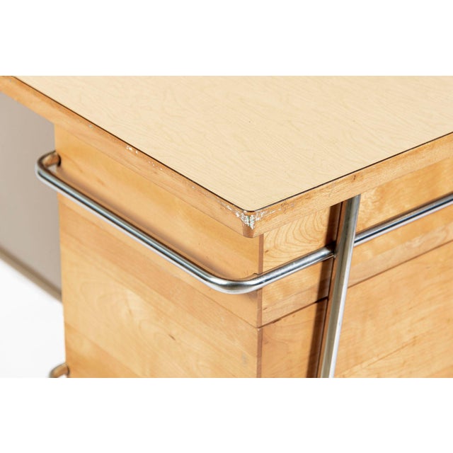 Kem Weber Trimline Desk for Heywood Wakefield, Mid Century Modern Birch and Chrome Office Desk, 1950s For Sale - Image 14 of 16