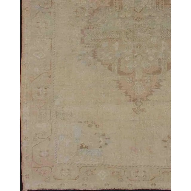 Vintage Turkish Oushak Rug With Faded Sand Field and Pale Brown Medallion For Sale - Image 4 of 12