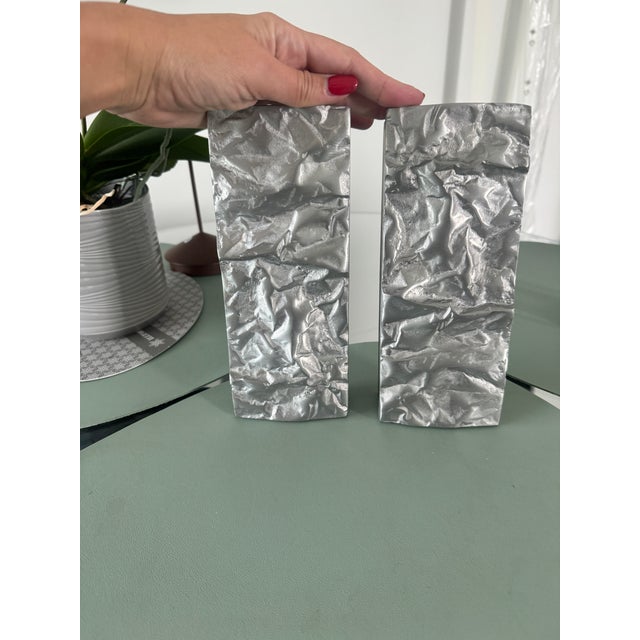 Modern Philip Watts “Crushed” Sculptural Cabinet Pulls, Solid Metal, England, Pair For Sale - Image 3 of 11