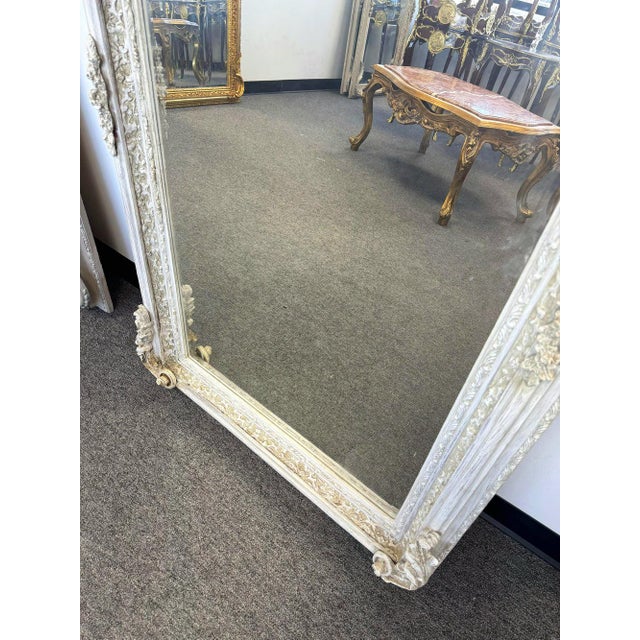 2000 - 2009 French Style Floor Mirror – 5 Ft Tall in Light Bone Gray Finish For Sale - Image 5 of 6