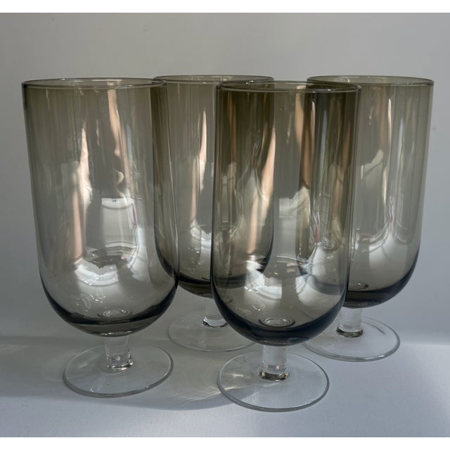 Glass Tall Set of 4 Crystal Tawny & Clear Stem Glasses, 1970's For Sale - Image 7 of 18