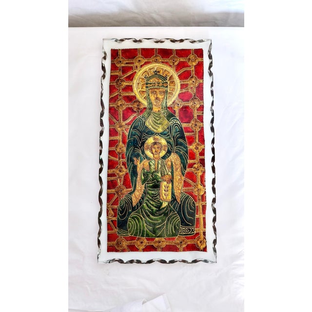 Postmodern Sacred Image Hammered Glass Panel in the style of Fontana Arte, Italy, 1970s For Sale - Image 3 of 12