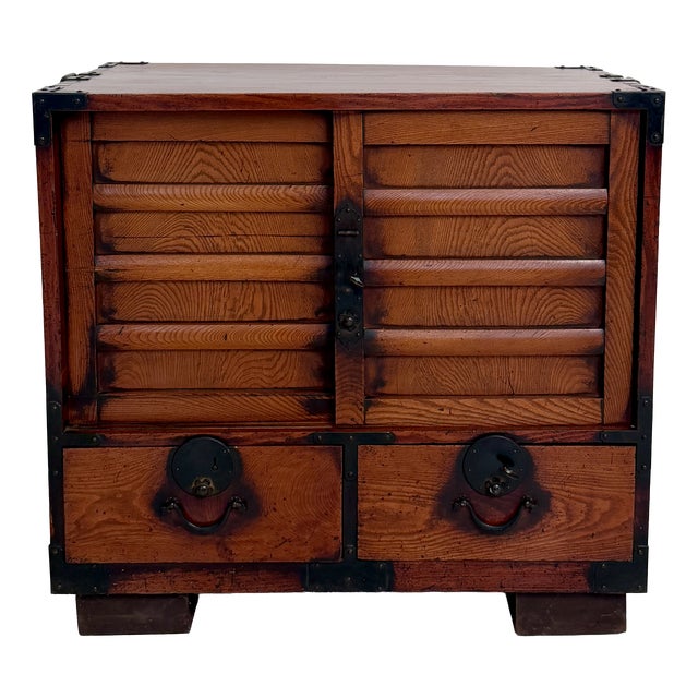 Vintage Japanese Choba Tansu Chest with Original Iron Hardware, 1920 For Sale