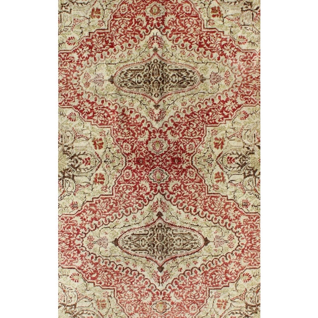 Fine Turkish Oushak Rug with Classic Medallion Design in Red, Ivory and Green. Fine Turkish Sivas Rug with Classic...