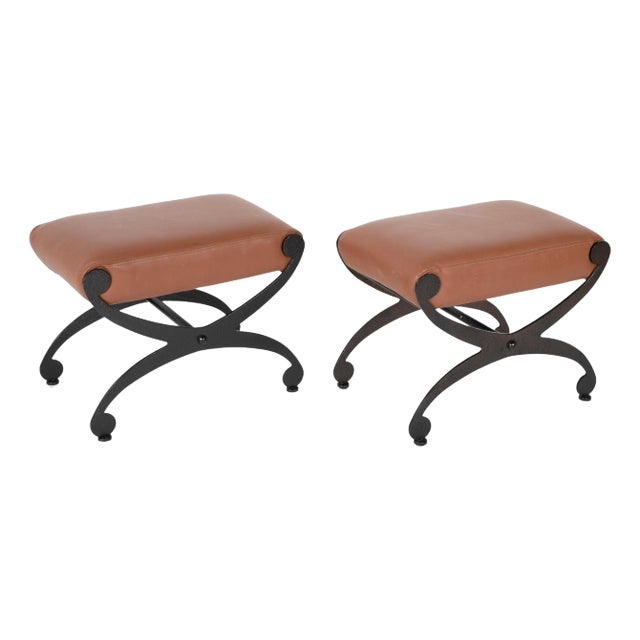 Pair Regency Style Steel Upholstered X-Stools For Sale