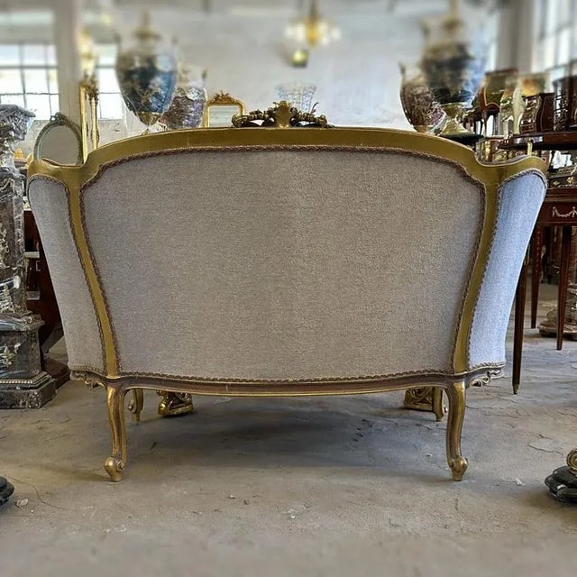 French Louis XV Style Tufted Antique White Sofa For Sale - Image 3 of 4