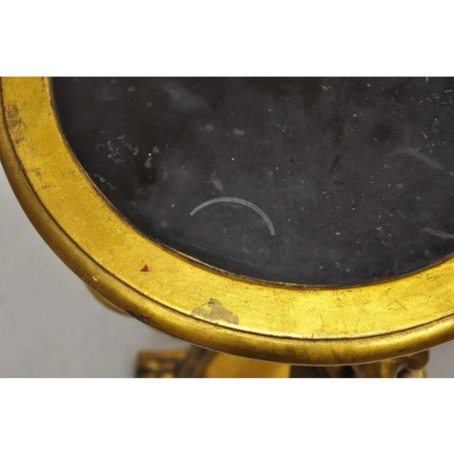 Gold Vintage Egyptian Revivial Giltwood Round Marble Top Figural Pedestal Plant Stand For Sale - Image 8 of 12