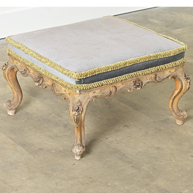 Italian Baroque 18th Century Velvet Upholstered Low Stool For Sale - Image 4 of 11