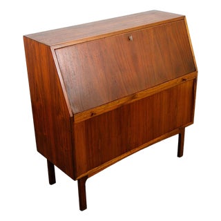 Mid Century Danish Modern Secretary Desk Bureau Denmark Teak Drawer Tambour Door For Sale