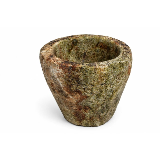 18th Century Granite Stone Bowl Olive Green Mortar Planter 5 Lb For Sale - Image 6 of 11