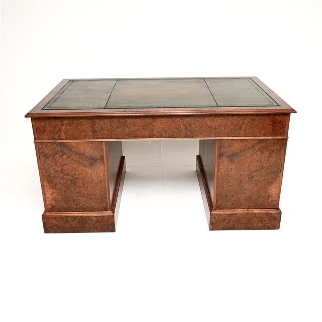 Vintage Pedestal Desk in Burr Walnut with Leather Top, 1960 For Sale - Image 14 of 14