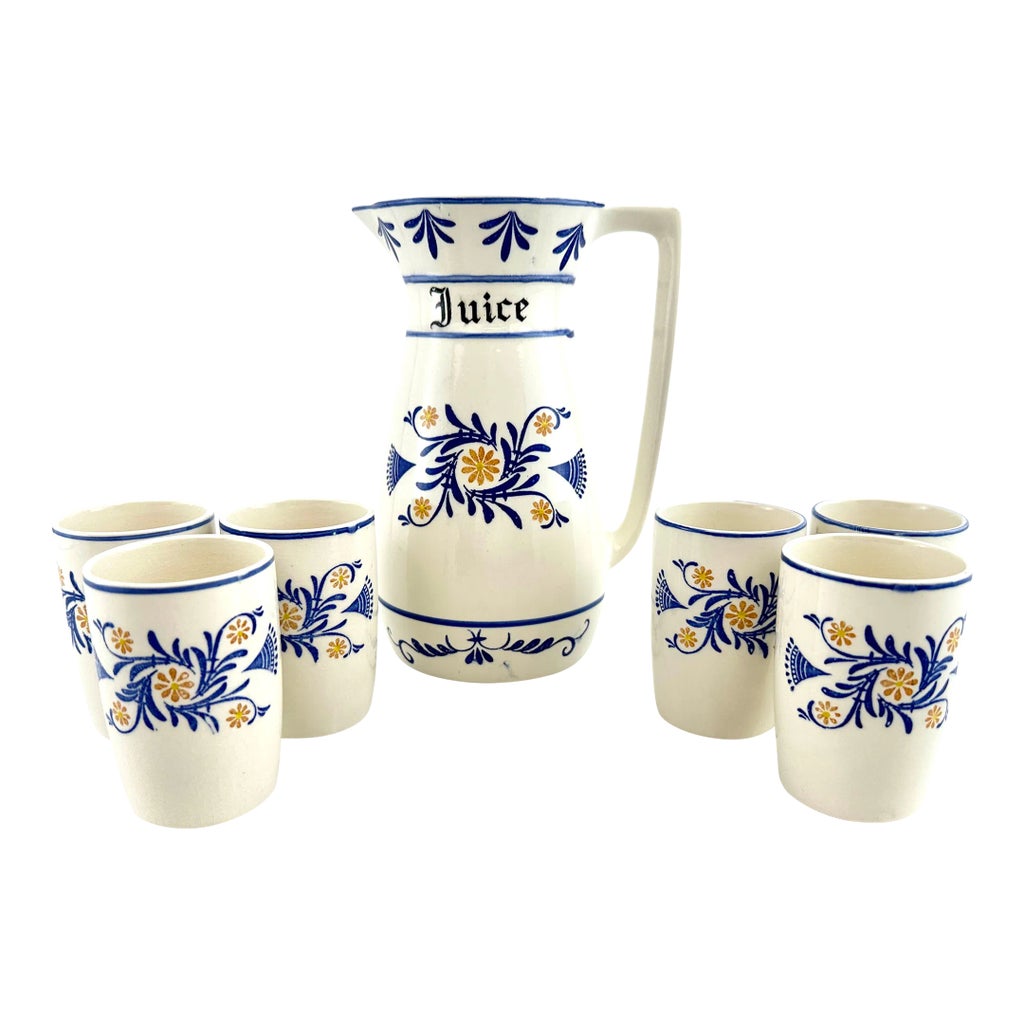1960s Vintage Royal Sealy Japan Blue and White Juice Pitcher and