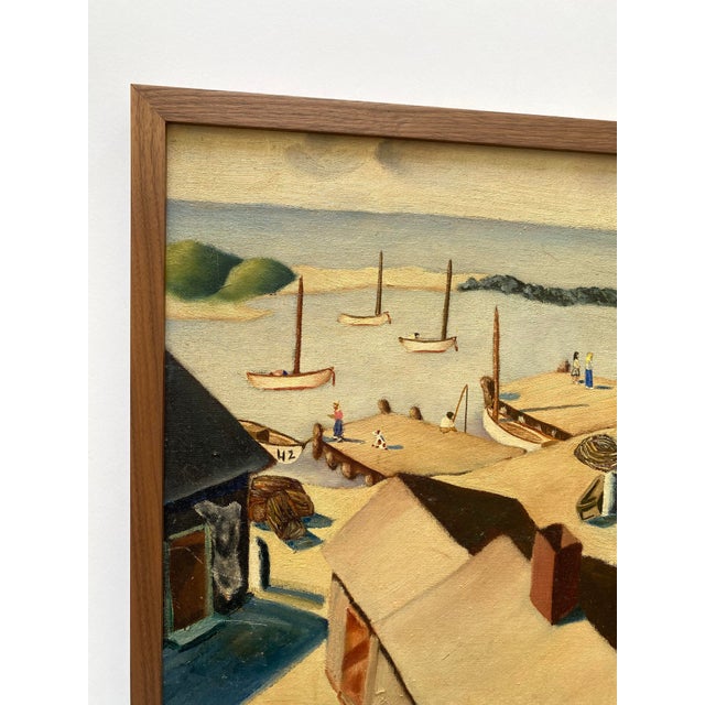 Various Artists Frank Carson Vintage 1942 Modernist " Provincetown Bay Beach, Waterfront Seascape " Framed Original Signed Post-Impressionist Oil Painting For Sale - Image 4 of 16