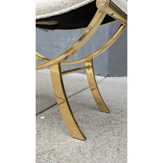 Mid 20th Century Mid-Century Italian Vanity Stool | Brass Frame & Bouclé Seat | Vintage Glam Seating For Sale - Image 5 of 9