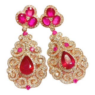 Bochic “Flamenco” Ruby & Multi Gem Chandelier Earrings Set in 18k Gold & Silver - 2 Pieces For Sale