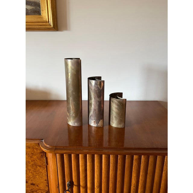 Metal Mid-Century Modern Silver-Plated Vases, 1970s, Set of 3 For Sale - Image 7 of 18