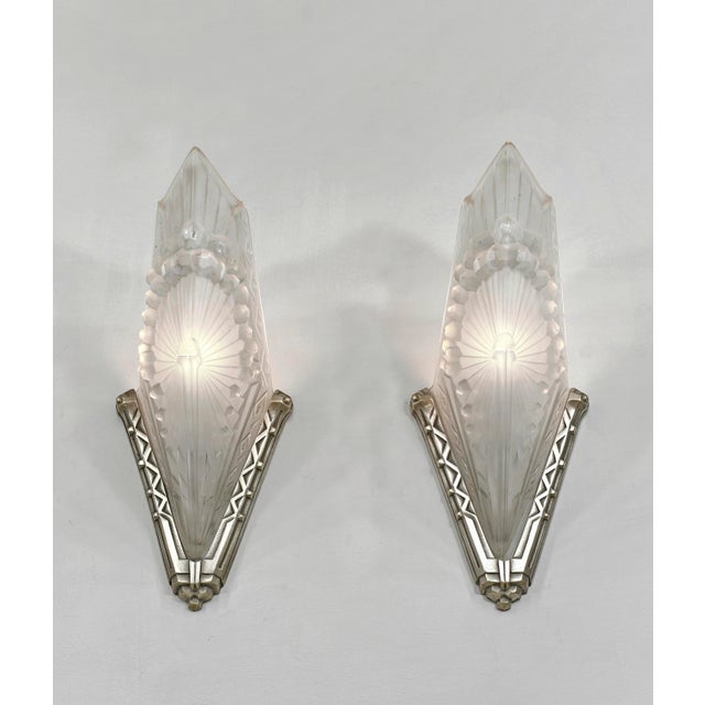Silver French Art Deco Wall Sconces by Charles Schneider 1930 France - A Pair For Sale - Image 8 of 10