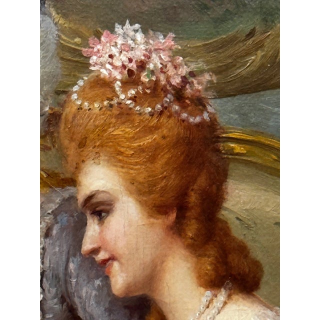 Light Pink Oil Painting a Chess Problem Italian Genre Interior of Chess, Society and Strategy Signed by Carlo Ferranti For Sale - Image 8 of 12