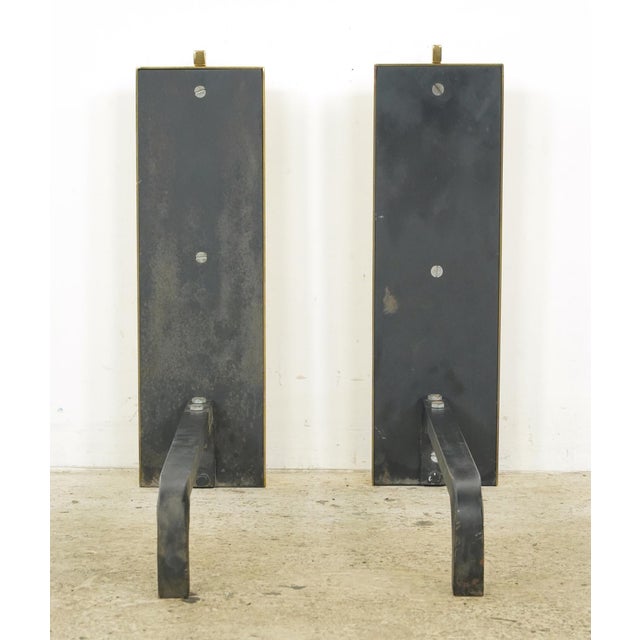 Pair of Mid Century Modernist Brass Fireplace Andirons For Sale - Image 6 of 7