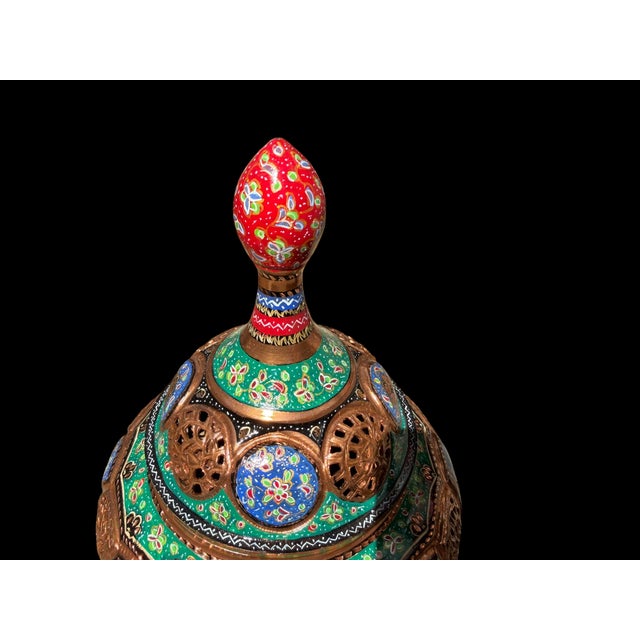 Vintage Hand Painted Openwork Copper Urn For Sale - Image 10 of 13