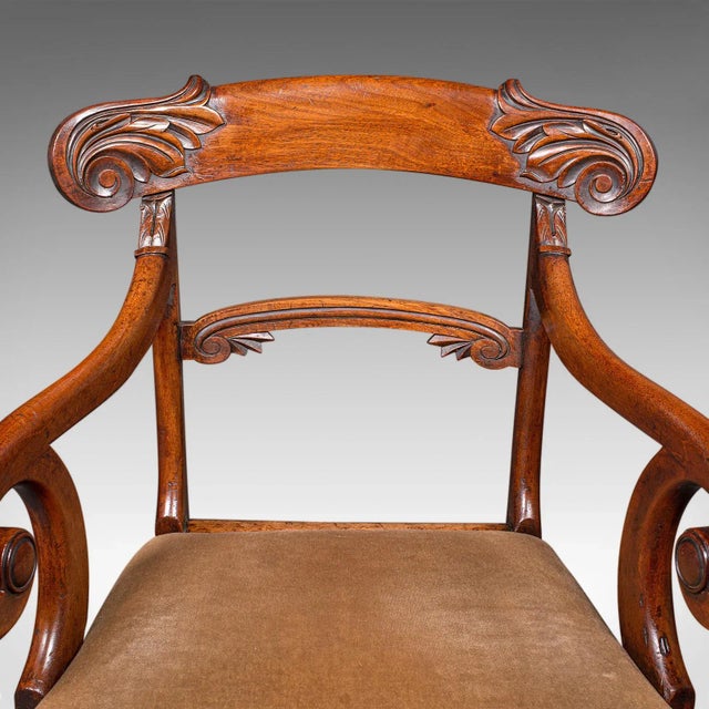 Brown Pair of Antique Morning Room Chairs, English, Elbow Seat, Regency, Circa 1820 For Sale - Image 8 of 12