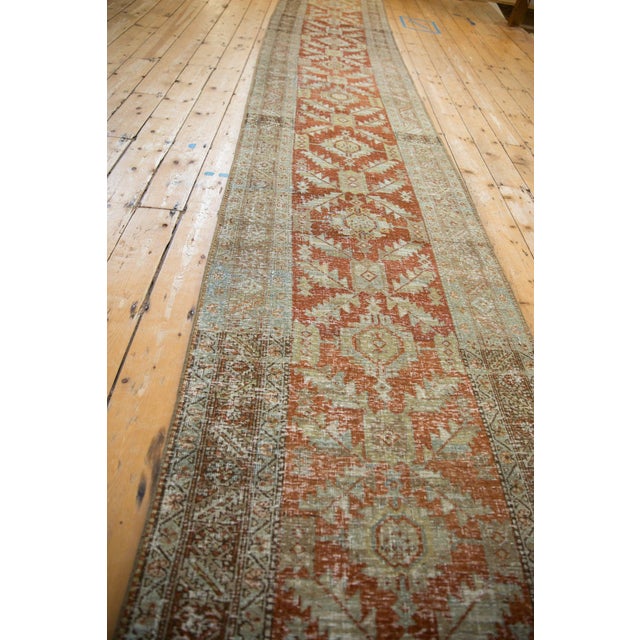 Traditional 1930s Vintage Persian Heriz Diamond Palmette Rug Runner For Sale - Image 3 of 12